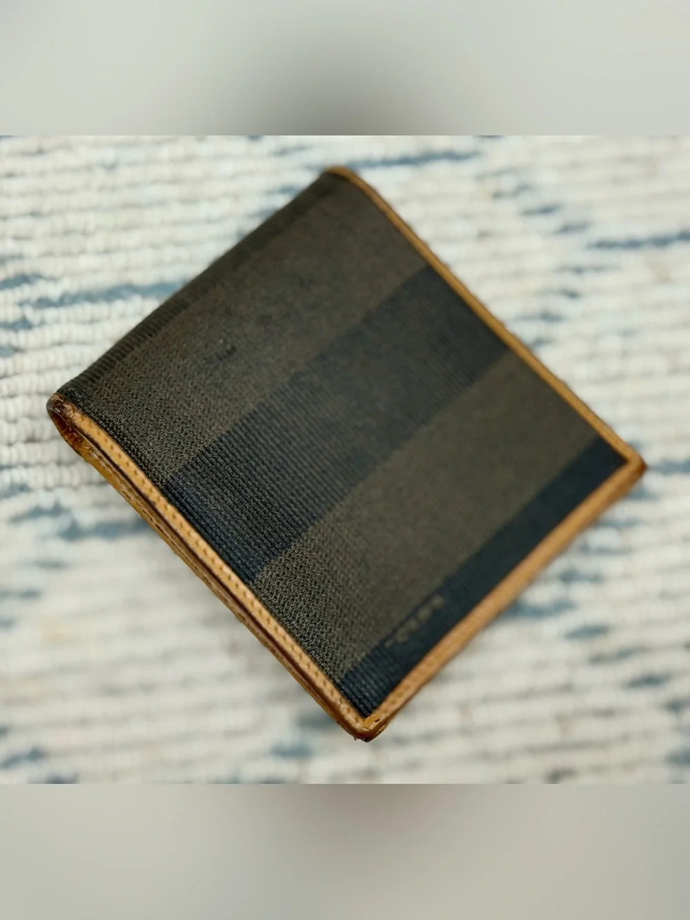 FENDI Vintage 80’s Unisex Classic Pequin Striped Canvas Brown Leather Bi Wallet - Picture 4 of 16